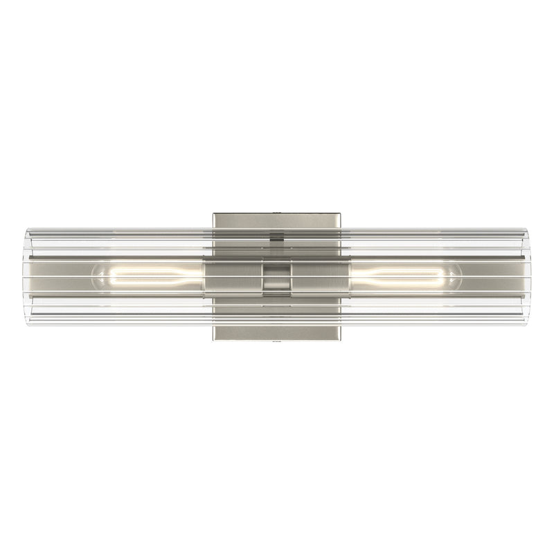 Kichler Jemsa 18in 2-Light Bath Bracket | Modern Brushed Nickel Steel and Clear Fluted Glass | Bathroom & Powder Room Vanity Light | 18 x 4.75 in | Model 55166NI