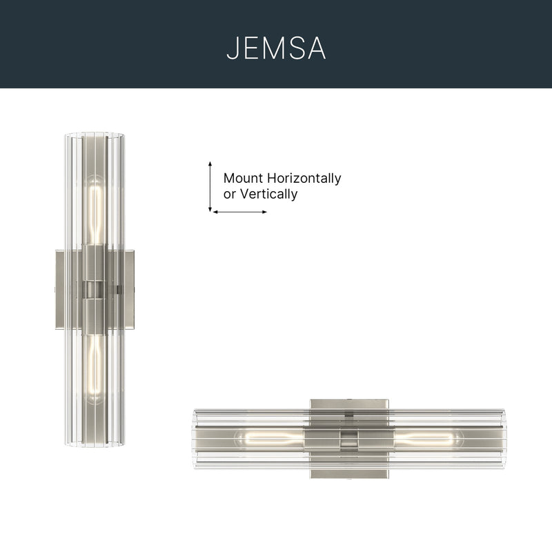 Kichler Jemsa 18in 2-Light Bath Bracket | Modern Brushed Nickel Steel and Clear Fluted Glass | Bathroom & Powder Room Vanity Light | 18 x 4.75 in | Model 55166NI