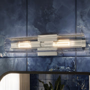 Kichler Jemsa 18in 2-Light Bath Bracket | Modern Brushed Nickel Steel and Clear Fluted Glass | Bathroom & Powder Room Vanity Light | 18 x 4.75 in | Model 55166NI