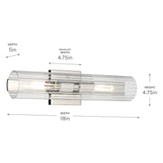 Kichler Jemsa 18in 2-Light Bath Bracket | Modern Polished Nickel Steel and Clear Fluted Glass | Bathroom & Powder Room Vanity Light | 18 x 4.75 in | Model 55166PN