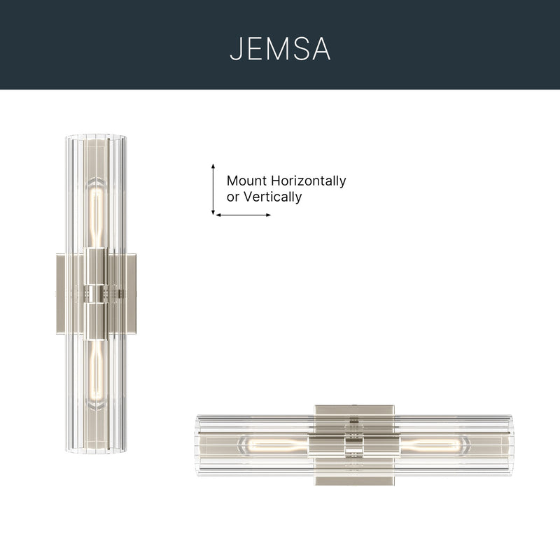 Kichler Jemsa 18in 2-Light Bath Bracket | Modern Polished Nickel Steel and Clear Fluted Glass | Bathroom & Powder Room Vanity Light | 18 x 4.75 in | Model 55166PN
