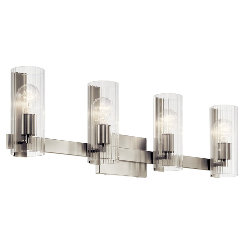Kichler Jemsa 32in 4-Light Vanity | Soft Modern Brushed Nickel & Clear Fluted Glass | Bathroom Vanity Light | Model 55169NI