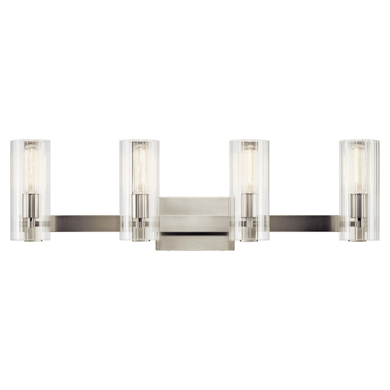 Kichler Jemsa 32in 4-Light Vanity | Soft Modern Brushed Nickel & Clear Fluted Glass | Bathroom Vanity Light | Model 55169NI
