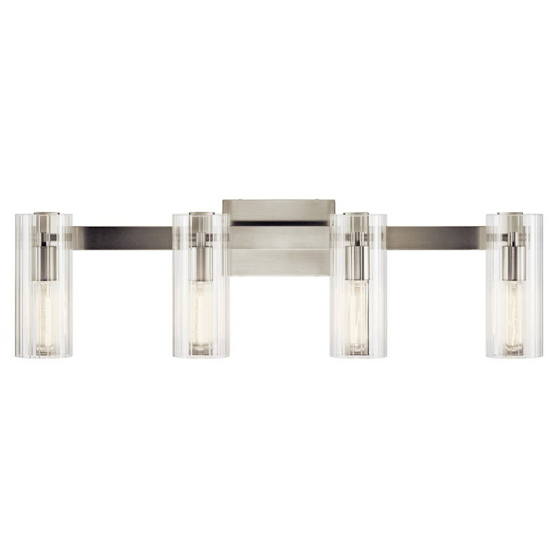 Kichler Jemsa 32in 4-Light Vanity | Soft Modern Brushed Nickel & Clear Fluted Glass | Bathroom Vanity Light | Model 55169NI