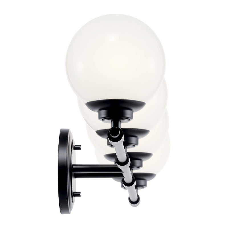 Kichler Benno 34in 4-Light Vanity Light | Industrial Black & Opal Glass | Bathroom Vanity Light | 120V, 4 x 5W G9 Bulbs, Damp | Model 55173BK