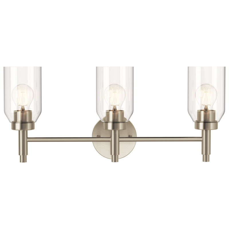 Kichler Madden 3-Light Bathroom Vanity | Brushed Nickel Clear Glass | Bathroom Vanity | 24 x 10.5 x 5.25 in | Model 55185NI