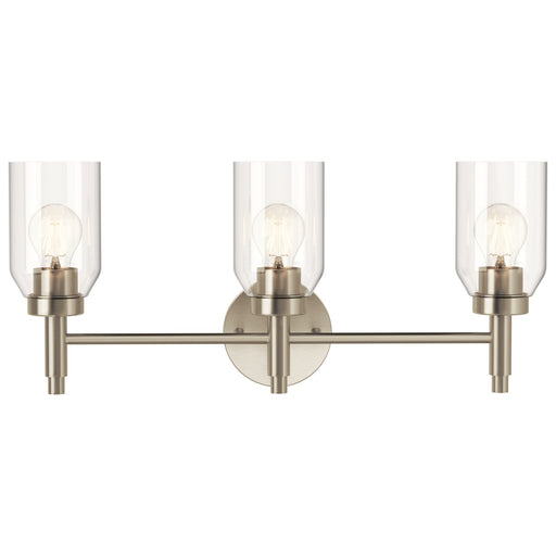 Kichler Madden 3-Light Bathroom Vanity | Brushed Nickel Clear Glass | Bathroom Vanity | 24 x 10.5 x 5.25 in | Model 55185NI