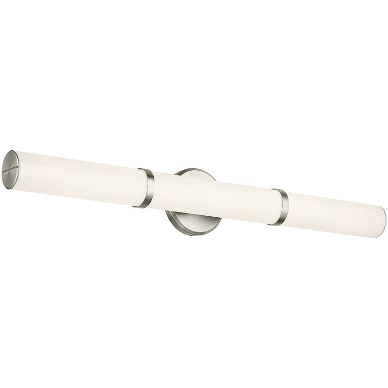 Kichler Rosh 32in 1-Light Linear Bath | Modern Champagne Bronze and White Glass | Bathroom Vanity Light | 32 x 5 x 4 in | Model 55189CPZLED