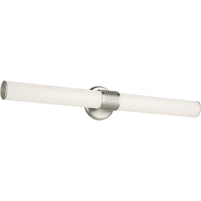 Kichler Sashi 32in 1-Light Linear Bath | Industrial Brushed Nickel and White Glass | Bathroom Vanity Light | 32 x 5 x 4.25 in | Model 55193NILED