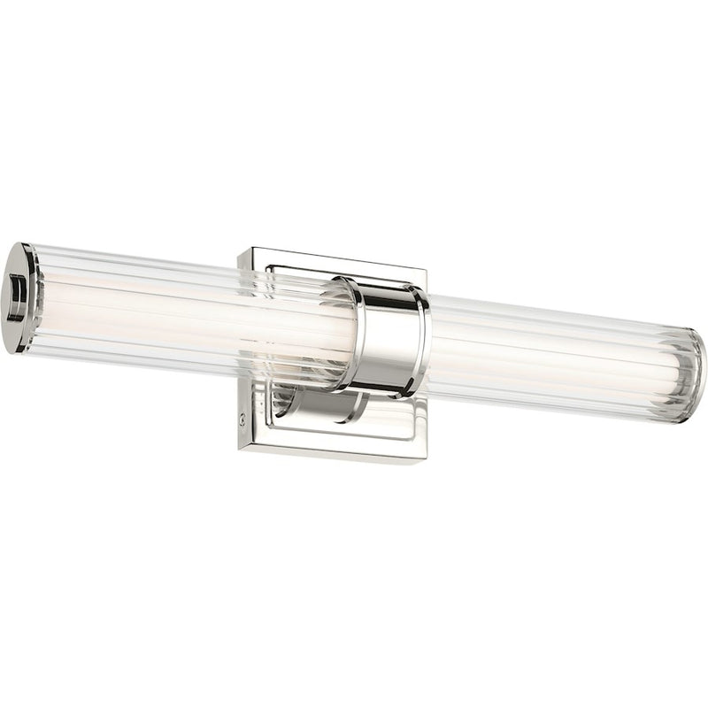 Kichler Laurene 18in 2-Light Wall Sconce | Brushed Nickel and Clear Fluted Glass | Bathroom Vanity | 18.5 x 5 in | Model 55195NILED
