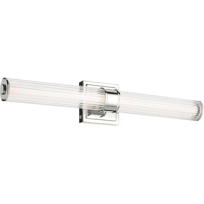 Kichler Laurene 26in 2-Light Linear LED Bath Vanity Light | Modern Brushed Nickel and Clear Fluted Glass | Bathroom Wall Sconce | Model 55196NILED