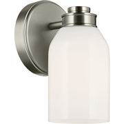 Kichler Shae 8.25in 1-Light Wall Sconce | Black and Cased Opal Glass | Bedroom & Hallway Accent | 5 x 8.25 in, Damp Rated | Model 55200BK