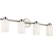 Kichler Shae 32in 4-Light Bathroom Vanity Light | Modern Chrome and Cased Opal Glass | Bathroom Vanity | 32 x 9 x 5.5 in | Model 55203CH