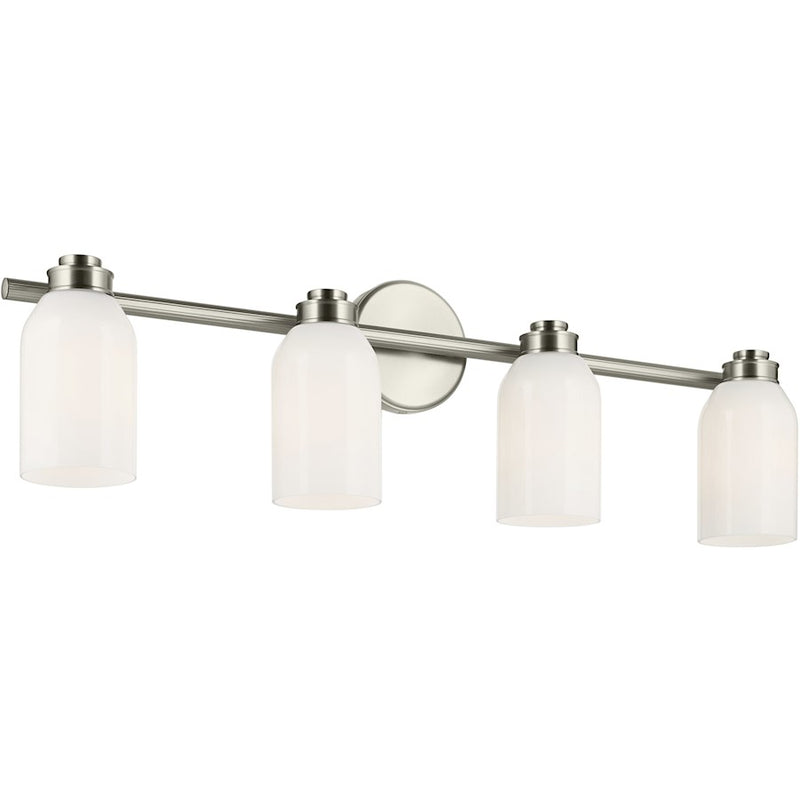 Kichler Shae 32in 4-Light Bathroom Vanity Light | Modern Chrome and Cased Opal Glass | Bathroom Vanity | 32 x 9 x 5.5 in | Model 55203CH