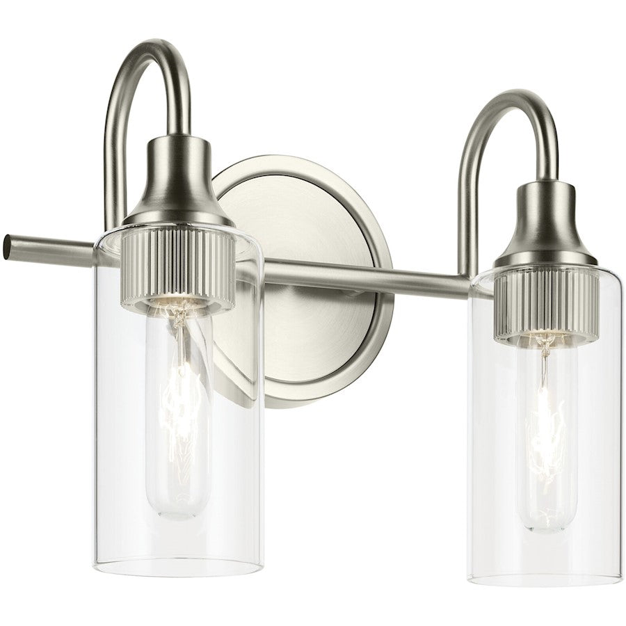 Kichler Kavi 2 Light Wall Mt Bath 2 Arm, Brushed Nickel/Clear - 55210NI
