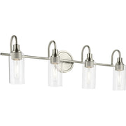 Kichler Kavi 32in 4-Light Vanity Light | Modern Black Steel and Clear Glass | Bathroom Vanity & Powder Room | 31.5 x 10 in | Model 55212BK