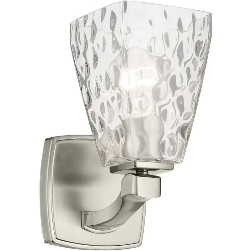 Kichler Marant 10in 1-Light Wall Sconce | Modern Brushed Nickel and Clear Water Glass | Bathroom & Hallway Accent | 5 x 9.5 in | Model 55214NIWTR