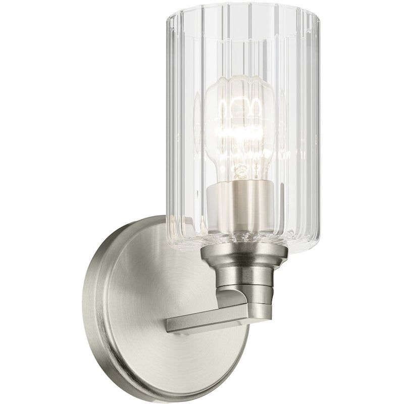 Kichler Gioe 1-Light Wall Sconce | Modern Champagne Bronze and Clear Fluted Glass | Bathroom & Hallway Accent | 5 x 9.5 in | Model 55224CPZFLU