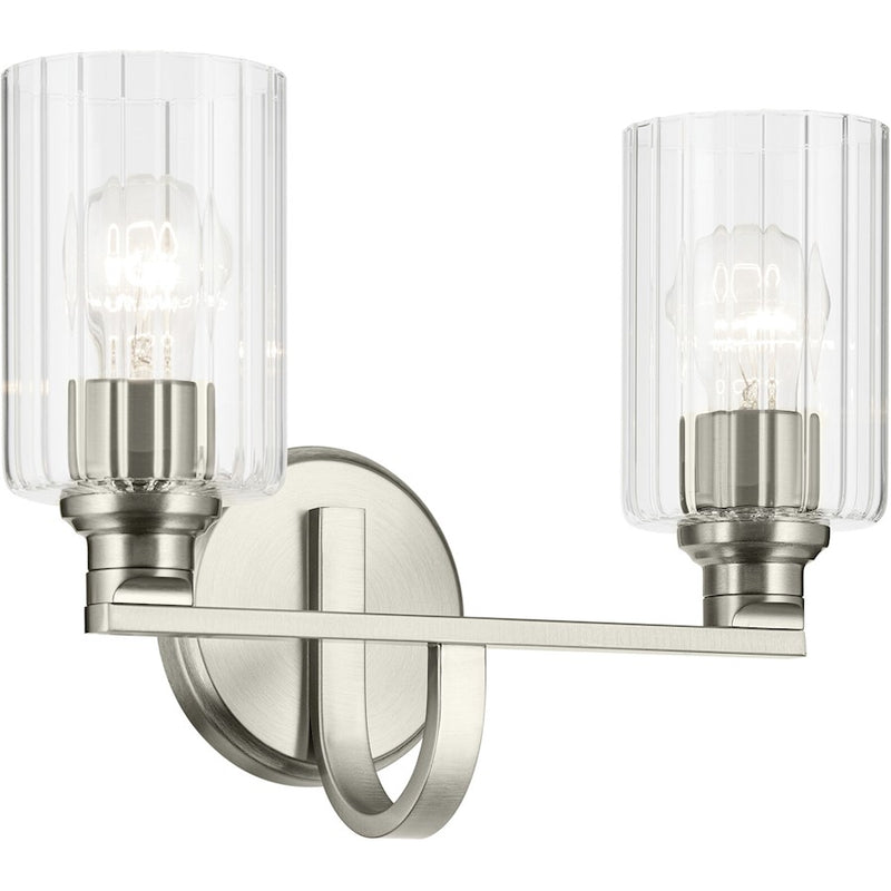Kichler Gioe 2-Light Vanity Light | Modern Brushed Nickel and White Opal Glass | Bathroom Vanity | 14.25 in W x 10.5 in H | Model 55225NI