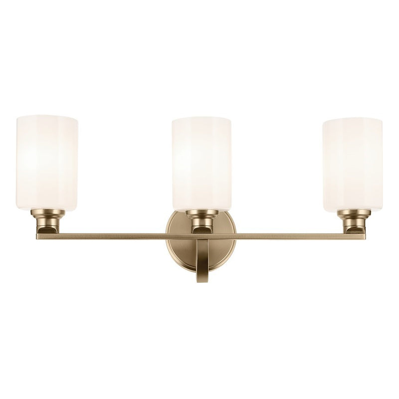 Kichler Gioe 24in 3-Light Vanity Light | Modern Champagne Bronze and White Opal Glass | Bathroom Vanity & Powder Room | Model 55226CPZ