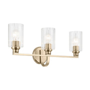 Kichler Gioe 24in 3-Light Vanity Light | Modern Champagne Bronze and Clear Fluted Glass | Bathroom Vanity | 24 x 10 in | Model 55226CPZFLU