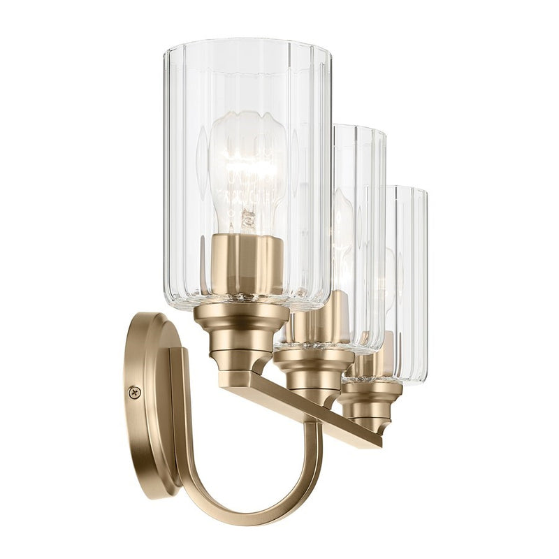 Kichler Gioe 24in 3-Light Vanity Light | Modern Champagne Bronze and Clear Fluted Glass | Bathroom Vanity | 24 x 10 in | Model 55226CPZFLU