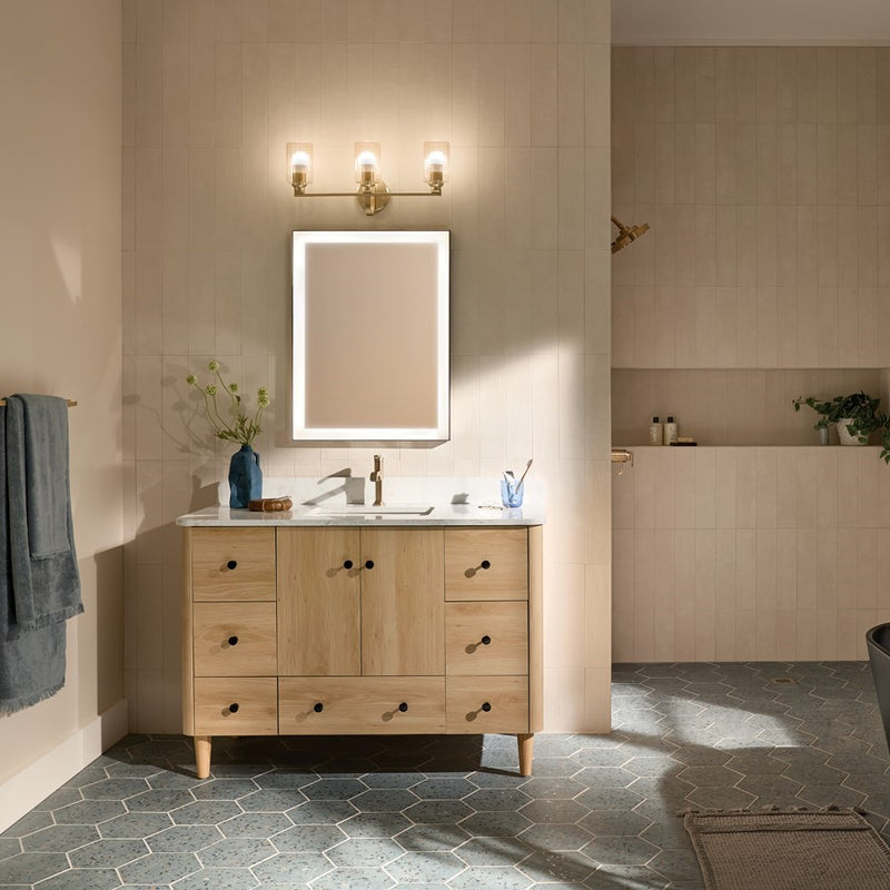 Kichler Gioe 24in 3-Light Vanity Light | Modern Champagne Bronze and Clear Fluted Glass | Bathroom Vanity | 24 x 10 in | Model 55226CPZFLU