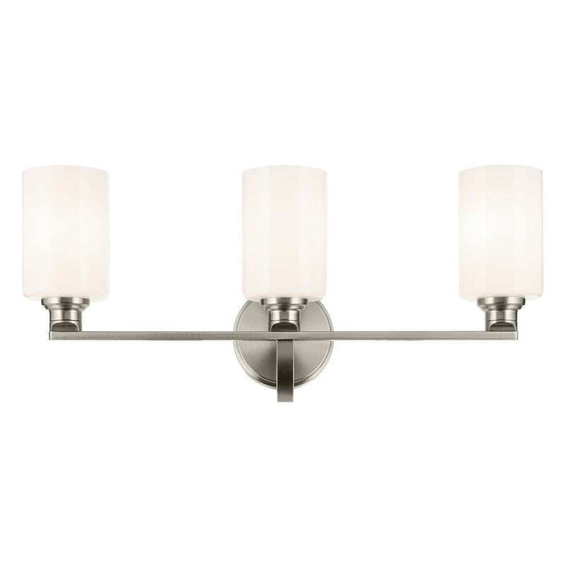 Kichler Gioe 24in 3-Light Vanity Light | Modern Brushed Nickel and White Glass | Bathroom Vanity | 24.25 x 10.5 in | Model 55226NI