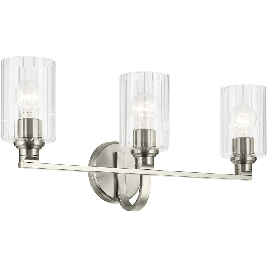 Kichler Gioe 3 Light 24" Wall Mt Bath 3 Arm, Nickel/Clear Fluted - 55226NIFLU