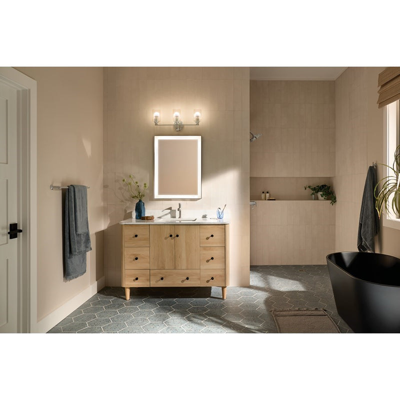 Kichler Gioe 24in 3-Light Vanity Light | Modern Brushed Nickel and Clear Fluted Glass | Bathroom Vanity | 24.25 x 10.5 in | Model 55226NIFLU