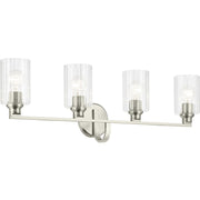Kichler Gioe 32in 4-Light Vanity Light | Modern Black and Clear Fluted Glass | Bathroom & Powder Room | 32 x 10 in | Model 55227BKFLU
