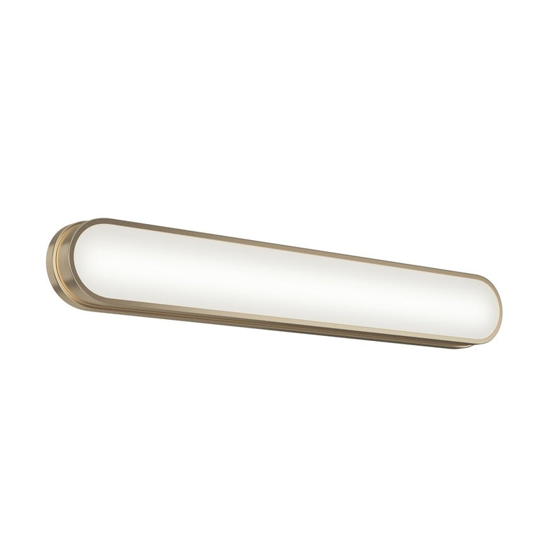 Kichler Daines 32in LED Bath Bar | Modern Champagne Bronze and White Glass | Bathroom Vanity | 32.75 x 4.75 x 2.5 in | Model 55248CPZLED