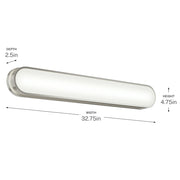 Kichler Daines 32.75in 1-Light LED Bath Bar | Modern Brushed Nickel and White Glass | Bathroom Vanity | 32.75 x 4.75 x 2.5 in | Model 55248NILED