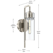 Kichler Niccol 16in 1-Light Wall Sconce | Modern Polished Nickel and Clear Glass | Hallway & Bedroom Accent | 5 x 16 x 6.5 in | Model 55250PN