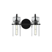 Kichler Niccol 14in 2-Light Vanity Light | Modern Black and Clear Glass | Bathroom Vanity | 14 x 10 x 6.5 in | Model 55251BK