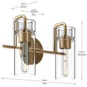 Kichler Niccol 14in 2-Light Vanity Light | Modern Champagne Bronze and Clear Glass | Bathroom Vanity | 14 x 10 x 6.5 in | Model 55251CPZ