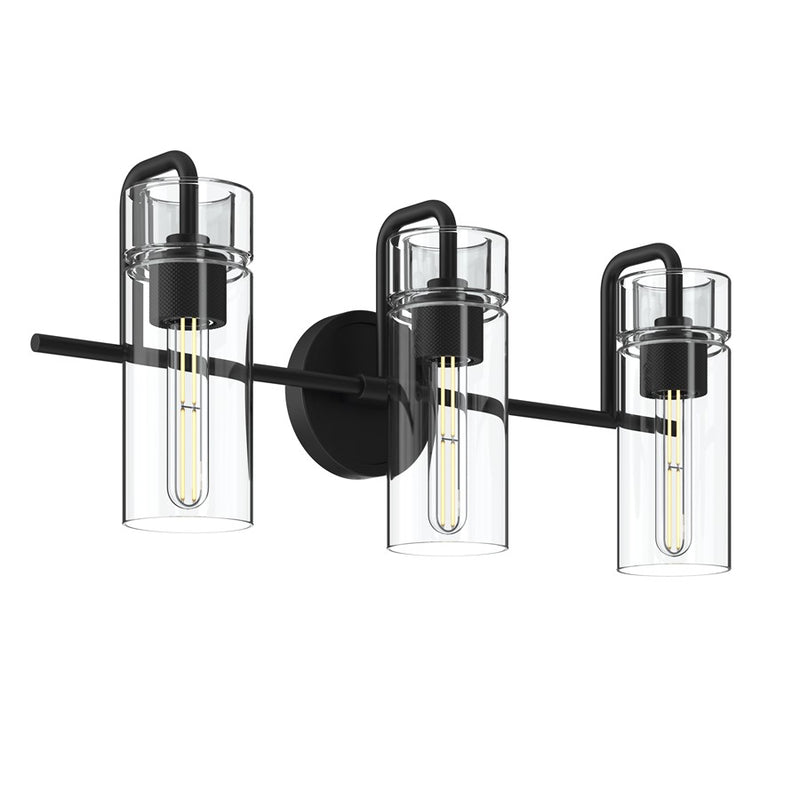 Kichler Niccol 24in 3-Light Vanity Light | Modern Black and Clear Glass | Bathroom Vanity | 24 x 10 x 7 in | Model 55252BK