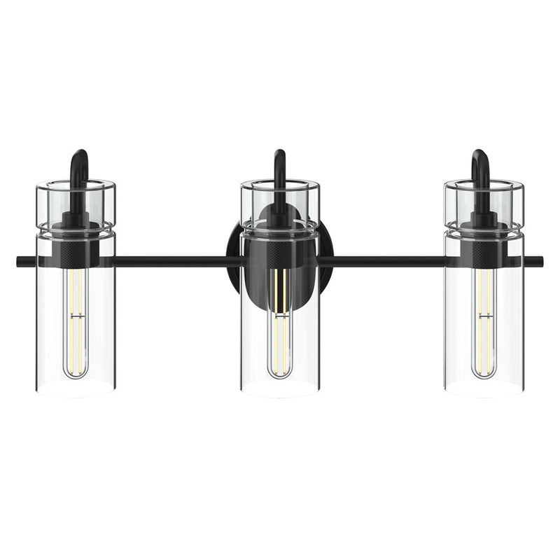 Kichler Niccol 24in 3-Light Vanity Light | Modern Black and Clear Glass | Bathroom Vanity | 24 x 10 x 7 in | Model 55252BK