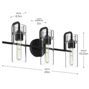 Kichler Niccol 24in 3-Light Vanity Light | Modern Black and Clear Glass | Bathroom Vanity | 24 x 10 x 7 in | Model 55252BK
