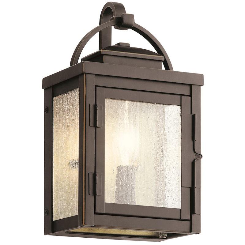 Kichler Carlson 11in 1-Light Outdoor Wall Sconce | Traditional Rubbed Bronze and Clear Seeded Glass | Covered Patios & Entryways | Model 59010RZ