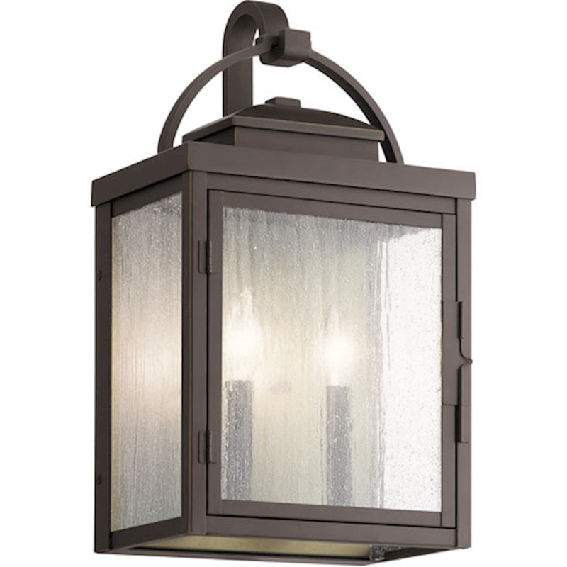 Kichler Carlson 18in 2-Light Outdoor Wall Sconce | Traditional Rubbed Bronze and Clear Seeded Glass | Covered Porch & Entryway | Model 59012RZ