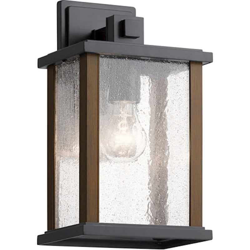 Kichler Marimount 17in 1-Light Outdoor Wall Light | Rustic Black Aluminum and Clear Glass | Covered Patio & Entryway | 10 x 17 x 8 in | Model 59018BK