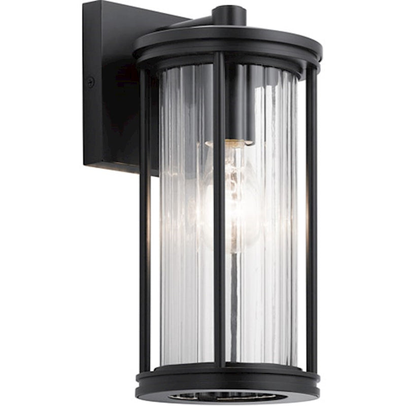 Kichler Barras 1 Light Outdoor Wall Light, Ribbed Glass, Black
