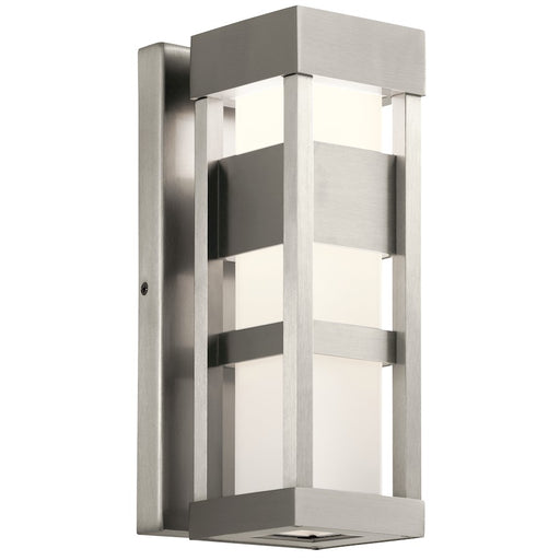 Kichler Ryler LED Outdoor Wall Light | Modern Brushed Aluminum and White Glass | Entryway & Covered Patio | 4.75 x 12 in, 3000K | Model 59035BALED