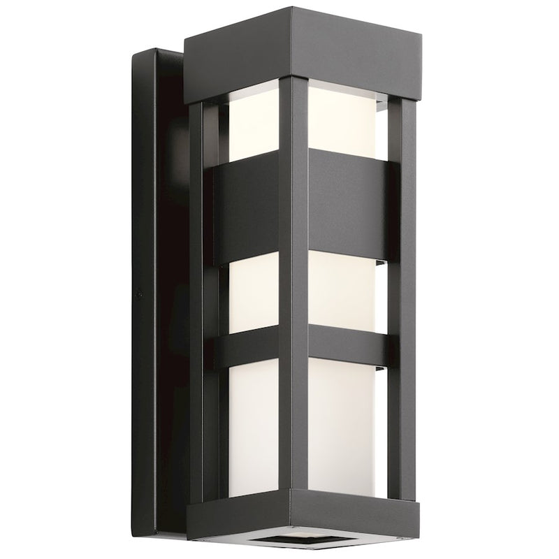 Kichler Ryler 12in LED Outdoor Wall Light | Textured Black and White Glass | Covered Patio & Entryway | 250 Lumens, 3000K, Dimmable | Model 59035BKLED