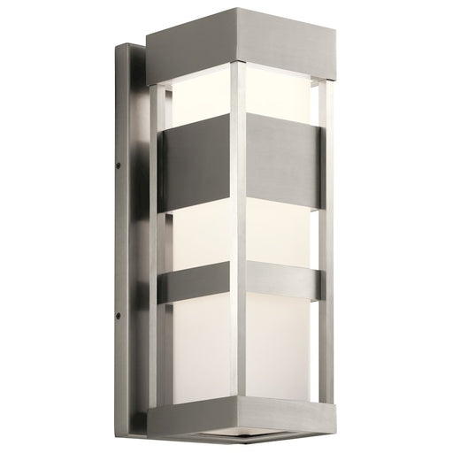 Kichler Ryler 18in Outdoor Wall Light | Brushed Aluminum and White Glass | Covered Patio & Entryway | 7 x 18 x 7.5 in, 300 Lumens | Model 59036BALED