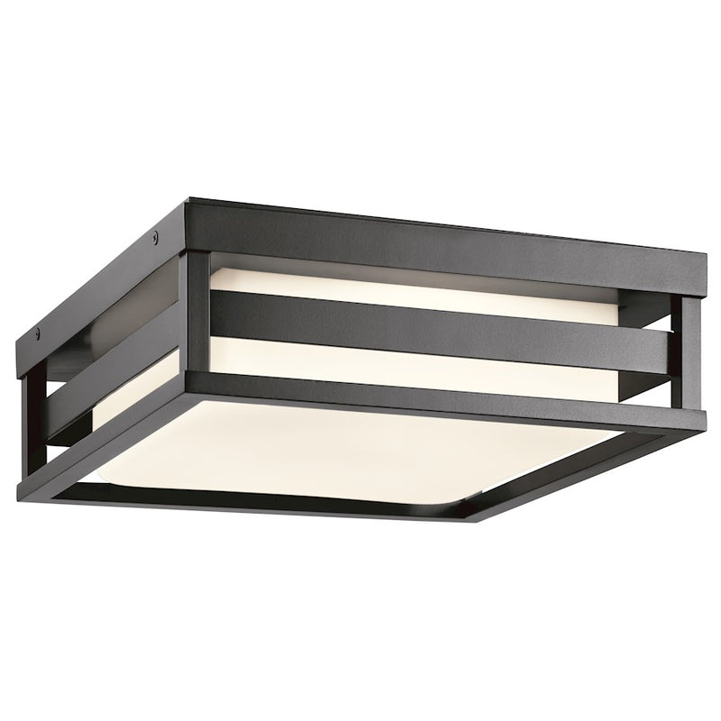 Kichler Ryler 12in LED Outdoor Ceiling Light | Mid-Century Textured Black Aluminum | Covered Patio & Entryway | 12 x 4.25 in | Model 59037BKLED