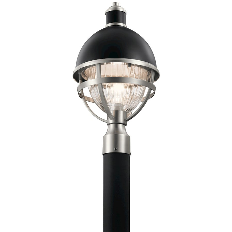 Kichler Tollis 1-Light Outdoor Post Light | Coastal White Aluminum and Natural Brass Cage | Pathway & Garden Lighting | 10 x 18 in | Model 59052WH
