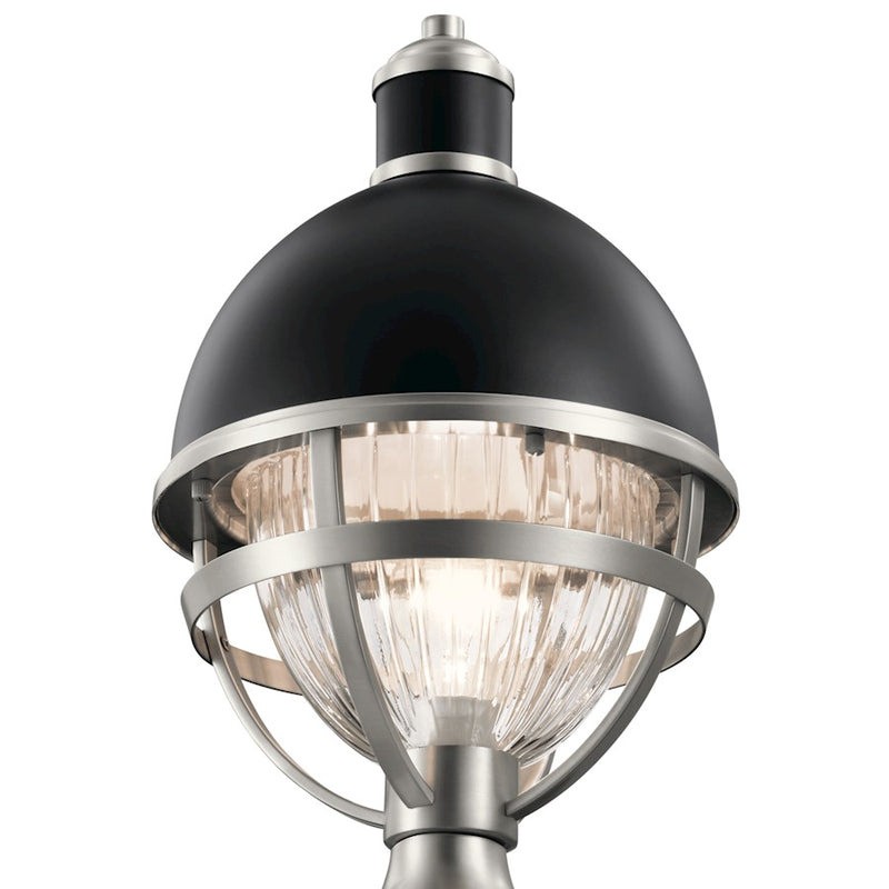 Kichler Tollis 1-Light Outdoor Post Light | Coastal White Aluminum and Natural Brass Cage | Pathway & Garden Lighting | 10 x 18 in | Model 59052WH