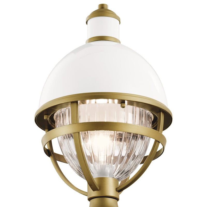 Kichler Tollis 1-Light Outdoor Post Light | Coastal White Aluminum and Natural Brass Cage | Pathway & Garden Lighting | 10 x 18 in | Model 59052WH